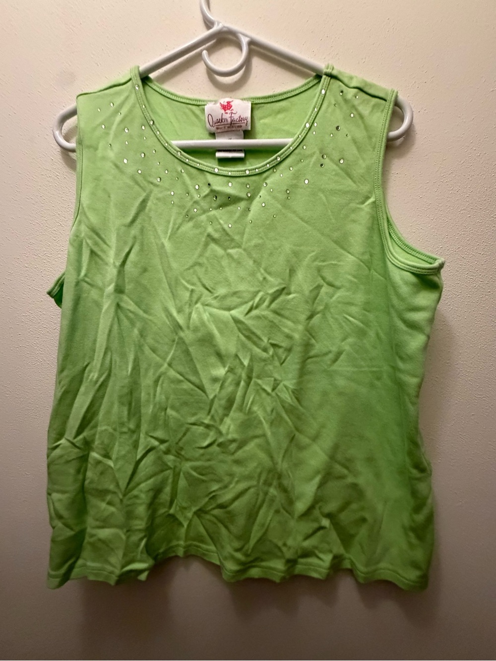 Quacker Factory Lime Green Sleeveless Tank with Rhinestone Accents
